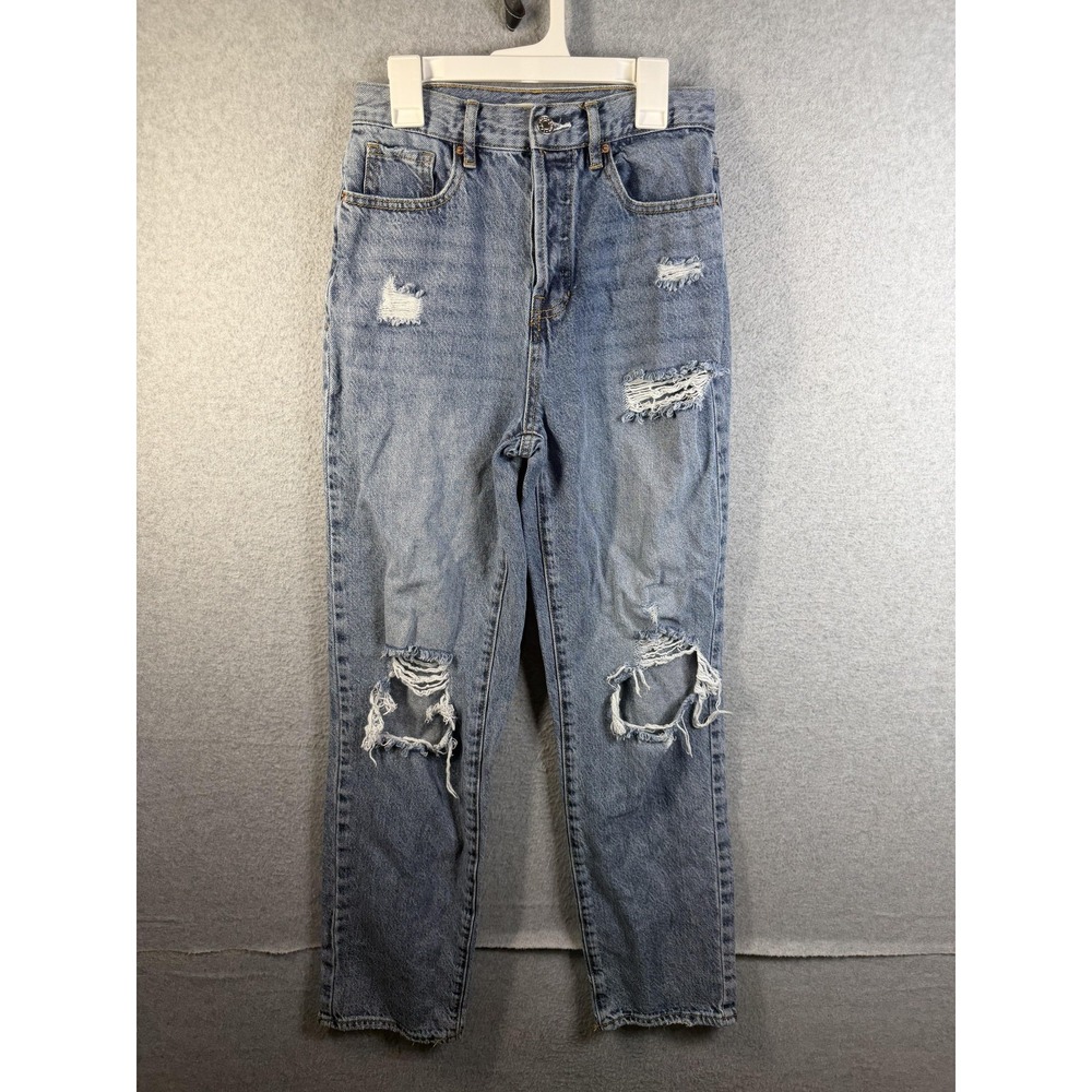 PacSun Dad Jeans Womens 25 Light Wash Blue High Rise Relaxed Straight Distressed